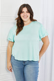 Culture Code Mi Amor Full Size Round Neck Ruffle Sleeve Top in Blue- ONLINE ONLY 2-10 DAY SHIPPING
