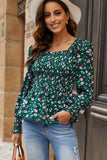 Floral Smocked Square Neck Peplum Blouse- ONLINE ONLY 2-10 DAY SHIPPING