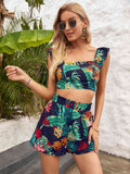 Printed Square Neck Top and Shorts Set