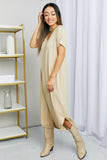 HYFVE V-Neck Short Sleeve Curved Hem Dress in Caffe Latte- ONLINE ONLY 2-10 DAY SHIPPING