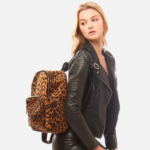 Leopard Print Faux Suede Backpack Handbag - In Store
