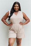 Zenana Forever Yours Full Size V-Neck Sleeveless Romper in Sand- ONLINE ONLY 2-10 DAY SHIPPING