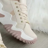 Lace-Up PU Leather Platform Sneakers - ONLINE ONLY
