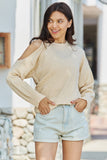 GeeGee All The Time Full Size Cold Shoulder Cable Knit Sweater - ONLINE ONLY 2-10 DAY SHIPPING