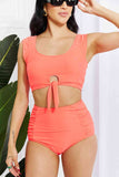 Marina West Swim Sanibel Crop Swim Top and Ruched Bottoms Set in Coral - ONLINE ONLY
