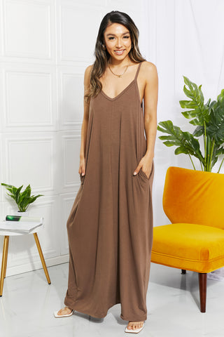 Zenana Full Size Beach Vibes Cami Maxi Dress in Mocha - ONLINE ONLY 2-10 DAY SHIPPING