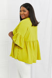 Celeste Look At Me Full Size Flowy Ruffle Sleeve Top in Lime- ONLINE ONLY- 2-7 DAY SHIPPING