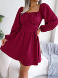 Tied Square Neck Balloon Sleeve Dress- ONLINE ONLY 2-10 DAY SHIPPING