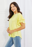 Culture Code Mi Amor Full Size Round Neck Ruffle Sleeve Top in Yellow - ONLINE ONLY 2-10 DAY SHIPPING