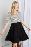 Heimish Full Size Two-Tone Short Sleeve Spliced Dress- ONLINE ONLY 2-10 DAY SHIPPING
