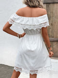 Ruched Lace Detail Off-Shoulder Dress
