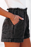 Paperbag Waist Denim Shorts with Pockets - ONLINE ONLY