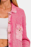 Zenana Waffle-Knit Button Up Dropped Shoulder Jacket - ONLINE ONLY