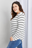 Zenana Full Size Striped V-Neck Long Sleeve Top- ONLINE ONLY 2-10 DAY SHIPPING