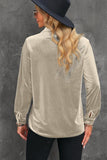 Button Up Collared Neck Long Sleeve Velvet Shirt