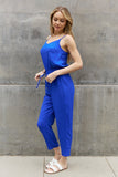 ODDI Full Size Textured Woven Jumpsuit in Royal Blue- ONLINE ONLY 2-10 DAY SHIPPING