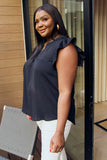 Zenana Full Size Ruffle Shoulder Notched Neck Blouse- ONLINE ONLY 2-10 DAY SHIPPING