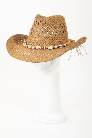 Fame Cowrie Shell Beaded String Straw Hat - ONLINE ONLY