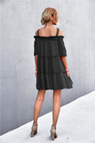 Cold-Shoulder Frill Trim Tiered Dress- ONLINE ONLY 2-10 DAY SHIPPING