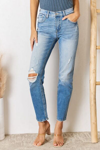 Kancan High Rise Distressed Slim Straight Jeans - ONLINE ONLY