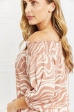 Celeste So Wavy Full Size Off-The-Shoulder Scrunch Sleeve Top in Pale Blush- ONLINE ONLY- 2-7 DAY SHIPPING