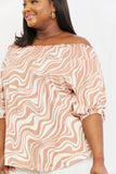 Celeste So Wavy Full Size Off-The-Shoulder Scrunch Sleeve Top in Pale Blush- ONLINE ONLY- 2-7 DAY SHIPPING