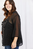 Melody Just Breathe Full Size Chiffon Kimono in Black - ONLINE ONLY 2-10 DAY SHIPPING