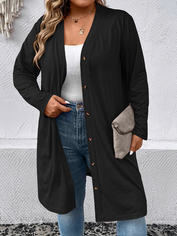 Plus Size Button Down Longline Cardigan - ONLINE ONLY