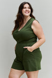 Zenana Forever Yours Full Size V-Neck Sleeveless Romper in Army Green - ONLINE ONLY 2-10 DAY SHIPPING