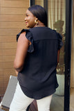 Zenana Full Size Ruffle Shoulder Notched Neck Blouse- ONLINE ONLY 2-10 DAY SHIPPING
