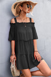 Cold-Shoulder Frill Trim Tiered Dress- ONLINE ONLY 2-10 DAY SHIPPING