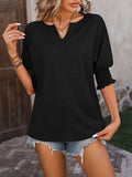 Heathered Notched Lantern Sleeve Blouse - ONLINE ONLY