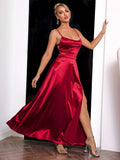 Spaghetti Strap Lace-Up Back Split Dress- ONLINE ONLY 2-10 DAY SHIPPING
