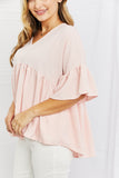 Celeste Look At Me Full Size Flowy Ruffle Sleeve Top in Pink- ONLINE ONLY- 2-7 DAY SHIPPING