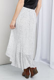 Zenana Polka Dot Ruffle Hem Midi Skirt in Ivory/Black- ONLINE ONLY 2-10 DAY SHIPPING