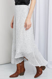 Zenana Polka Dot Ruffle Hem Midi Skirt in Ivory/Black- ONLINE ONLY 2-10 DAY SHIPPING