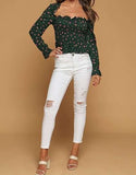 Smocking Print Brushed DTY Long Sleeve Top - In Store