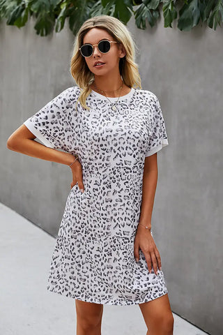 Round Neck Leopard Print Short Dress - In Store