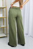 Zenana Full Size Drawstring Waist Distressed Wide Leg Pants in LT Olive- ONLINE ONLY 2-10 DAY SHIPPING