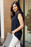 Zenana Full Size Ruffle Shoulder Notched Neck Blouse- ONLINE ONLY 2-10 DAY SHIPPING