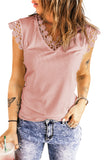 Lace Trim V-Neck Capped Sleeve Top- ONLINE ONLY 2-10 DAY SHIPPING