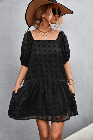 Swiss Dot Square Neck Half Balloon Sleeve Dress- ONLINE ONLY 2-10 DAY SHIPPING