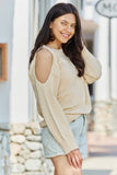 GeeGee All The Time Full Size Cold Shoulder Cable Knit Sweater - ONLINE ONLY 2-10 DAY SHIPPING