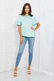Culture Code Mi Amor Full Size Round Neck Ruffle Sleeve Top in Blue- ONLINE ONLY 2-10 DAY SHIPPING