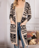 TAN BLACK LONG CARDIGAN