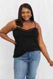 Celeste In The Moment Full Size Lace Detail Tank Top in Black- ONLINE ONLY- 2-7 DAY SHIPPING