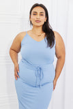 Capella Flatter Me Full Size Ribbed Front Tie Midi Dress in Pastel Blue - ONLINE ONLY 2-7 DAY SHIP