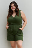 Zenana Forever Yours Full Size V-Neck Sleeveless Romper in Army Green - ONLINE ONLY 2-10 DAY SHIPPING