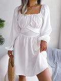 Tied Square Neck Balloon Sleeve Dress- ONLINE ONLY 2-10 DAY SHIPPING