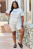 GeeGee My Go-To Full Size T-Shirt and Biker Shorts Lounge Set in White- ONLINE ONLY 2-10 DAY SHIPPING